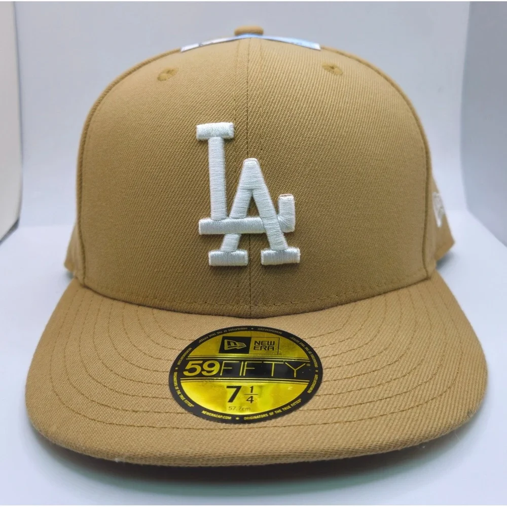 New Era 59FIFTY Los Angeles Dodgers Fitted Hat Wheat Tan White Logo 7 1/4 MLB